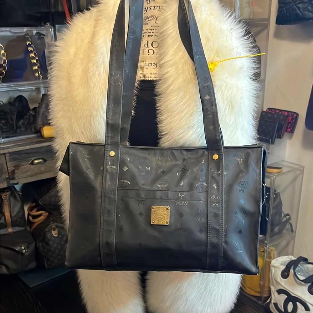 MCM Black Monogram Tote Bag